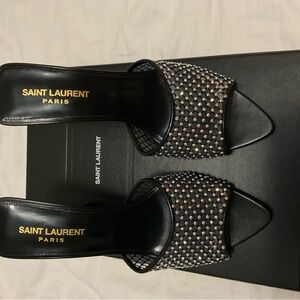 Saint Laurent Women's Liz Embellished High Heel Slide Sandals size 38